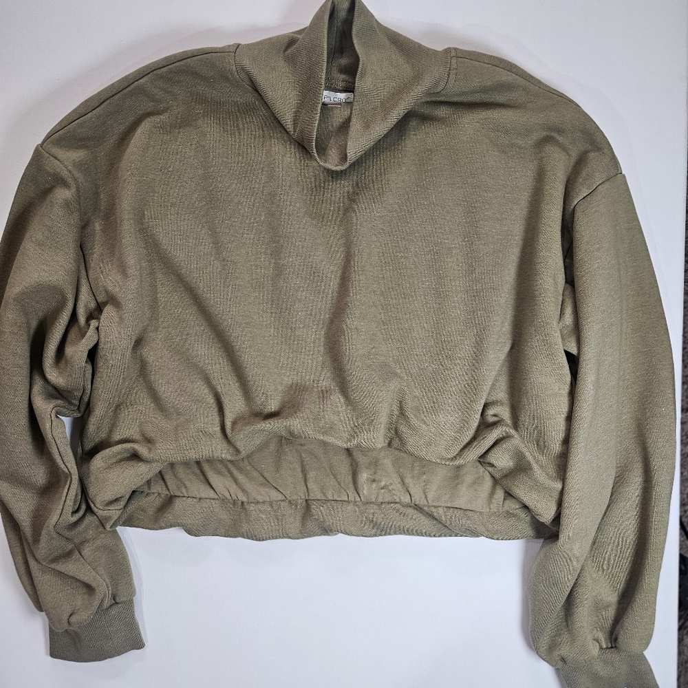 Pilcro Anthropologie Crop Sweater‎ Womens Large Olive Green Mock Neck Fall Chic